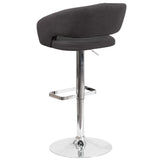 English Elm Contemporary Charcoal Fabric Adjustable Height Barstool with Rounded Mid-Back and Chrome Base