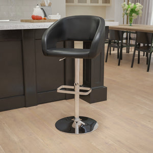 English Elm Contemporary Vinyl Adjustable Height Barstool with Rounded Mid-Back and Chrome Base