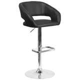 English Elm Contemporary Vinyl Adjustable Height Barstool with Rounded Mid-Back and Chrome Base