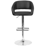 English Elm Contemporary Vinyl Adjustable Height Barstool with Rounded Mid-Back and Chrome Base