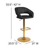 English Elm Contemporary Vinyl Adjustable Height Barstool with Rounded Mid-Back and Gold Base