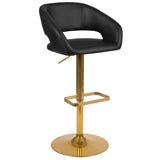 English Elm Contemporary Vinyl Adjustable Height Barstool with Rounded Mid-Back and Gold Base