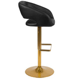 English Elm Contemporary Vinyl Adjustable Height Barstool with Rounded Mid-Back and Gold Base