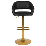 English Elm Contemporary Vinyl Adjustable Height Barstool with Rounded Mid-Back and Gold Base