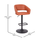 English Elm Contemporary Cognac Vinyl Adjustable Height Barstool with Rounded Mid-Back and Black Base