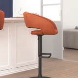 English Elm Contemporary Cognac Vinyl Adjustable Height Barstool with Rounded Mid-Back and Black Base