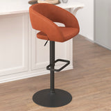 English Elm Contemporary Cognac Vinyl Adjustable Height Barstool with Rounded Mid-Back and Black Base