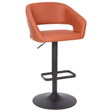 English Elm Contemporary Cognac Vinyl Adjustable Height Barstool with Rounded Mid-Back and Black Base