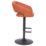 English Elm Contemporary Cognac Vinyl Adjustable Height Barstool with Rounded Mid-Back and Black Base