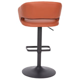 English Elm Contemporary Cognac Vinyl Adjustable Height Barstool with Rounded Mid-Back and Black Base