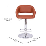 English Elm Contemporary Cognac Vinyl Adjustable Height Barstool with Rounded Mid-Back and Chrome Base