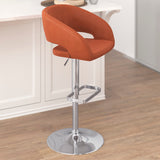 English Elm Contemporary Cognac Vinyl Adjustable Height Barstool with Rounded Mid-Back and Chrome Base