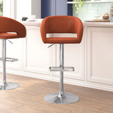 English Elm Contemporary Cognac Vinyl Adjustable Height Barstool with Rounded Mid-Back and Chrome Base