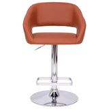 English Elm Contemporary Cognac Vinyl Adjustable Height Barstool with Rounded Mid-Back and Chrome Base