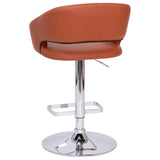 English Elm Contemporary Cognac Vinyl Adjustable Height Barstool with Rounded Mid-Back and Chrome Base