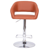 English Elm Contemporary Cognac Vinyl Adjustable Height Barstool with Rounded Mid-Back and Chrome Base