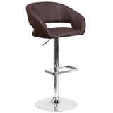 English Elm Contemporary Vinyl Adjustable Height Barstool with Rounded Mid-Back and Chrome Base