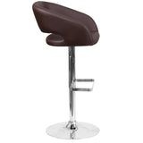 English Elm Contemporary Vinyl Adjustable Height Barstool with Rounded Mid-Back and Chrome Base