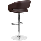 English Elm Contemporary Vinyl Adjustable Height Barstool with Rounded Mid-Back and Chrome Base