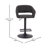 English Elm Contemporary Charcoal Fabric Adjustable Height Barstool with Rounded Mid-Back and Black Base