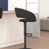 English Elm Contemporary Charcoal Fabric Adjustable Height Barstool with Rounded Mid-Back and Black Base