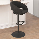 English Elm Contemporary Charcoal Fabric Adjustable Height Barstool with Rounded Mid-Back and Black Base