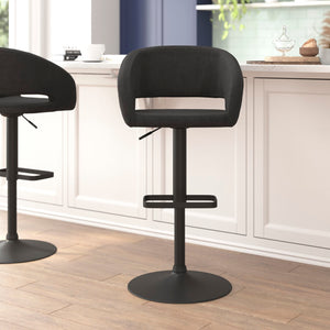 English Elm Contemporary Charcoal Fabric Adjustable Height Barstool with Rounded Mid-Back and Black Base