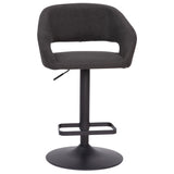 English Elm Contemporary Charcoal Fabric Adjustable Height Barstool with Rounded Mid-Back and Black Base