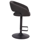 English Elm Contemporary Charcoal Fabric Adjustable Height Barstool with Rounded Mid-Back and Black Base