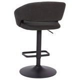 English Elm Contemporary Charcoal Fabric Adjustable Height Barstool with Rounded Mid-Back and Black Base