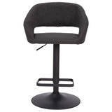 English Elm Contemporary Charcoal Fabric Adjustable Height Barstool with Rounded Mid-Back and Black Base