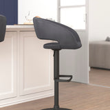 English Elm Contemporary Vinyl Adjustable Height Barstool with Rounded Mid-Back and Black Base