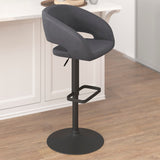 English Elm Contemporary Vinyl Adjustable Height Barstool with Rounded Mid-Back and Black Base