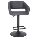 English Elm Contemporary Vinyl Adjustable Height Barstool with Rounded Mid-Back and Black Base