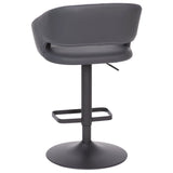 English Elm Contemporary Vinyl Adjustable Height Barstool with Rounded Mid-Back and Black Base