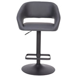 English Elm Contemporary Vinyl Adjustable Height Barstool with Rounded Mid-Back and Black Base