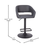 English Elm Contemporary Fabric Adjustable Height Barstool with Rounded Mid-Back and Black Base