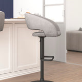 English Elm Contemporary Fabric Adjustable Height Barstool with Rounded Mid-Back and Black Base