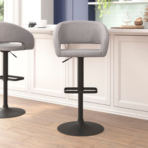 English Elm Contemporary Fabric Adjustable Height Barstool with Rounded Mid-Back and Black Base