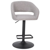 English Elm Contemporary Fabric Adjustable Height Barstool with Rounded Mid-Back and Black Base