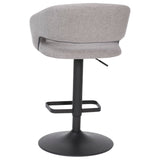 English Elm Contemporary Fabric Adjustable Height Barstool with Rounded Mid-Back and Black Base