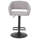 English Elm Contemporary Fabric Adjustable Height Barstool with Rounded Mid-Back and Black Base