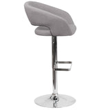 English Elm Contemporary Fabric Adjustable Height Barstool with Rounded Mid-Back and Chrome Base