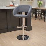 English Elm Contemporary Vinyl Adjustable Height Barstool with Rounded Mid-Back and Chrome Base