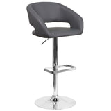 English Elm Contemporary Vinyl Adjustable Height Barstool with Rounded Mid-Back and Chrome Base