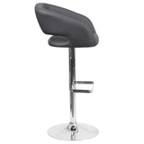 English Elm Contemporary Vinyl Adjustable Height Barstool with Rounded Mid-Back and Chrome Base