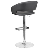 English Elm Contemporary Vinyl Adjustable Height Barstool with Rounded Mid-Back and Chrome Base