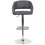 English Elm Contemporary Vinyl Adjustable Height Barstool with Rounded Mid-Back and Chrome Base