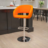 English Elm Contemporary Vinyl Adjustable Height Barstool with Rounded Mid-Back and Chrome Base