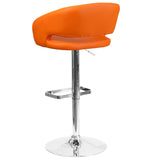 English Elm Contemporary Vinyl Adjustable Height Barstool with Rounded Mid-Back and Chrome Base